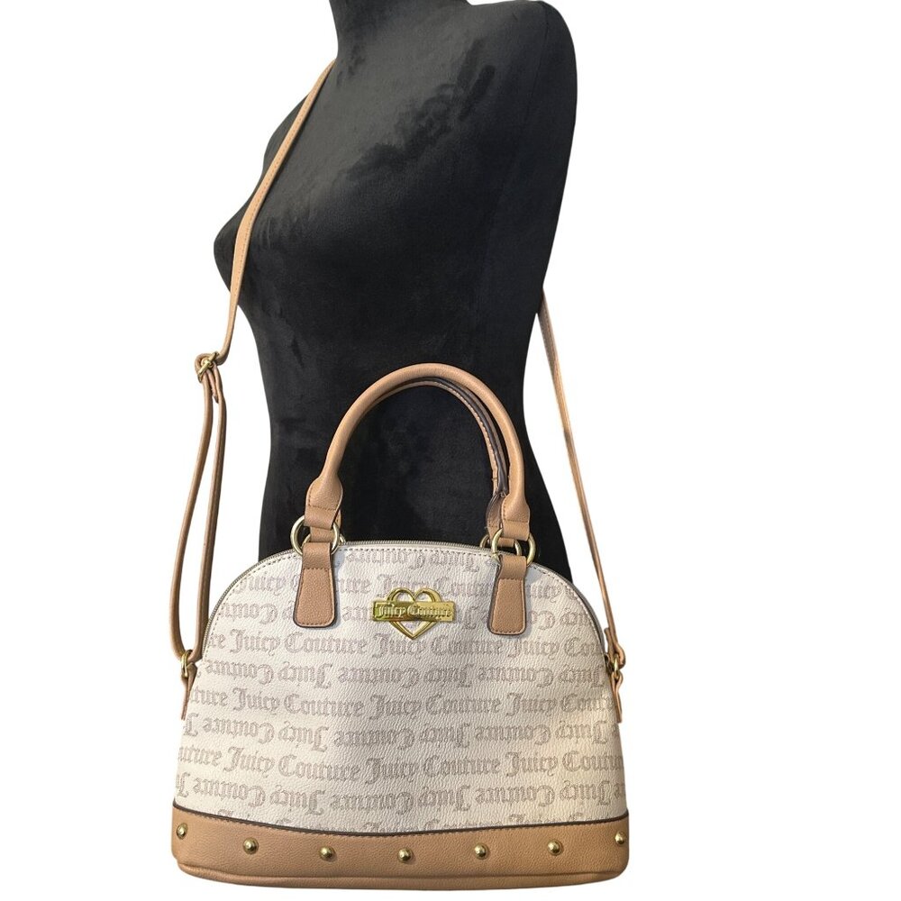 Juicy Couture Canvas & Faux Leather Satchel With Monogram Print & Heart Logo Des